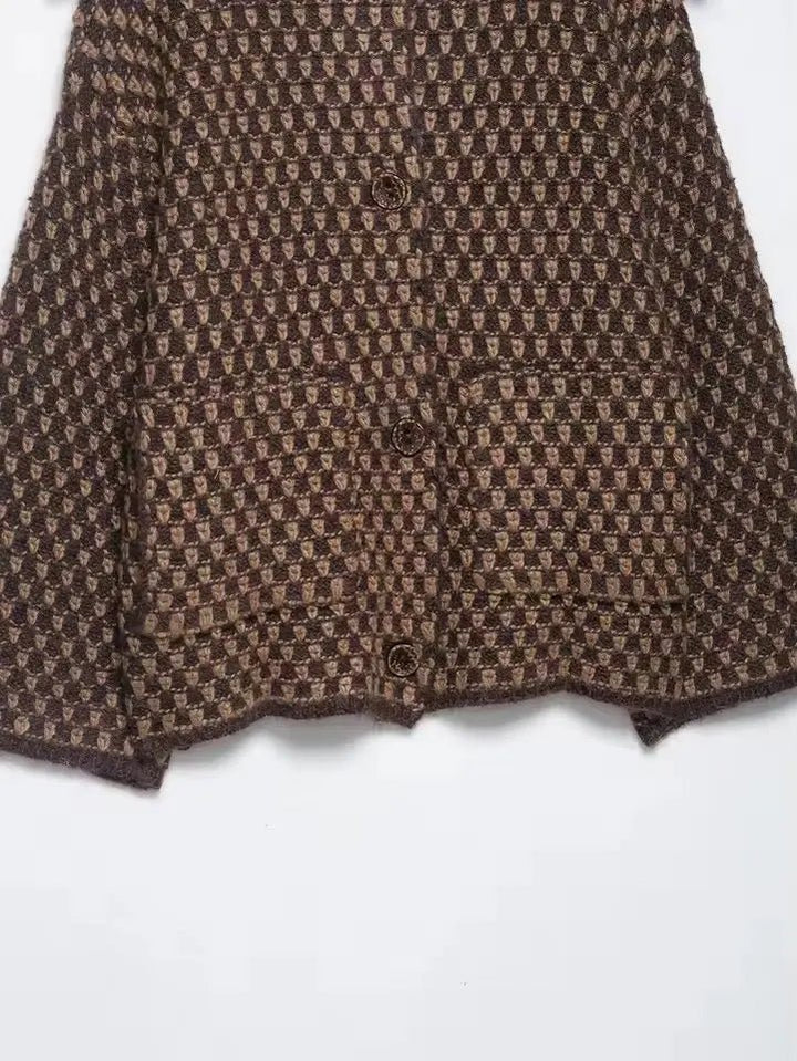 Vintage Wool Cape „Claudie“ – Brown Houndstooth - Miraee Paris