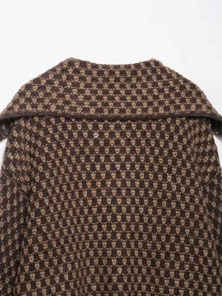 Vintage Wool Cape „Claudie“ – Brown Houndstooth - Miraee Paris