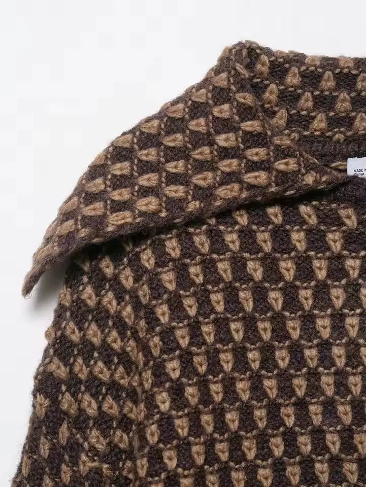 Vintage Wool Cape „Claudie“ – Brown Houndstooth - Miraee Paris