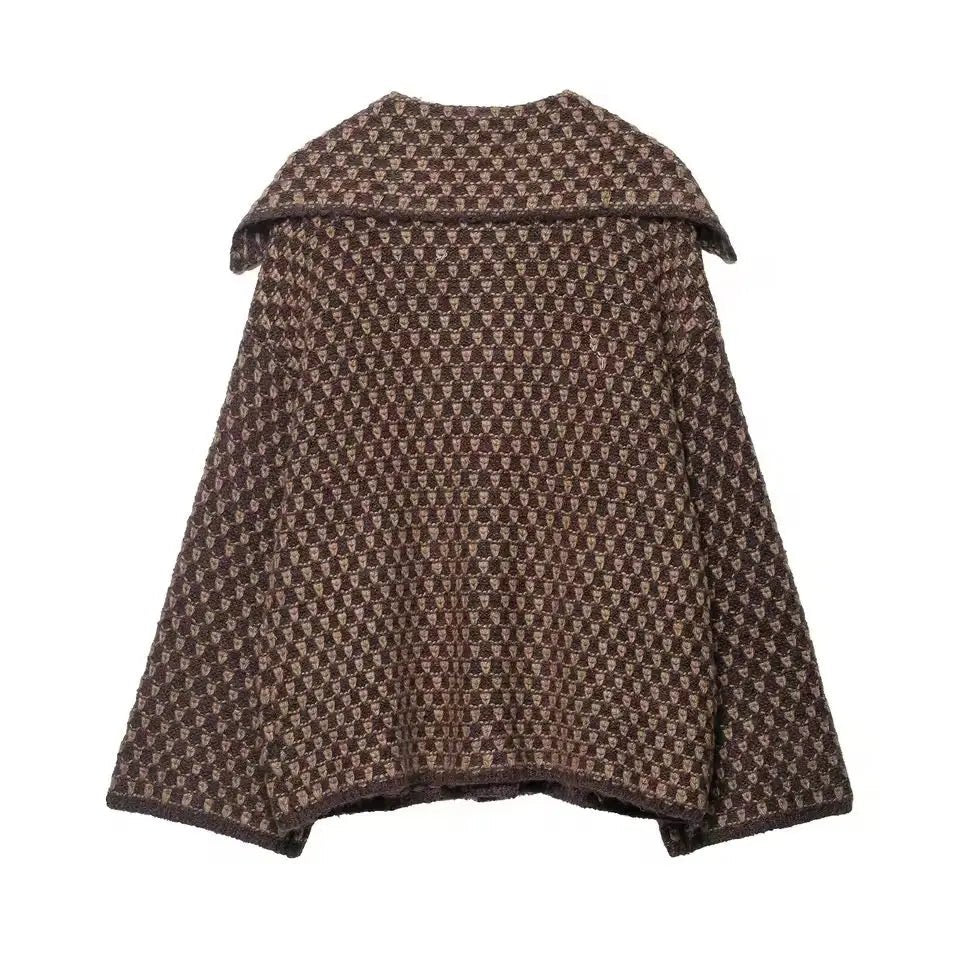 Vintage Wool Cape „Claudie“ – Brown Houndstooth - Miraee Paris