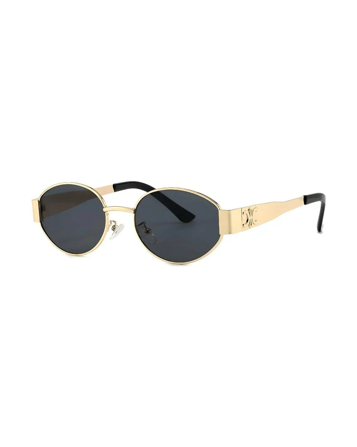 MIRAEE-UNIFORM-2026 | Vivienne Oval Sonnenbrille – Schwarz/Gold – freigestellte Produktansicht auf weißem Hintergrund