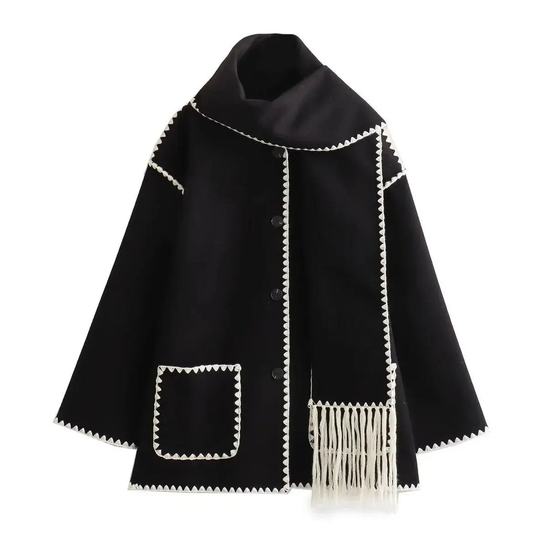 Wool coat with integrated scarf - Miraee Paris